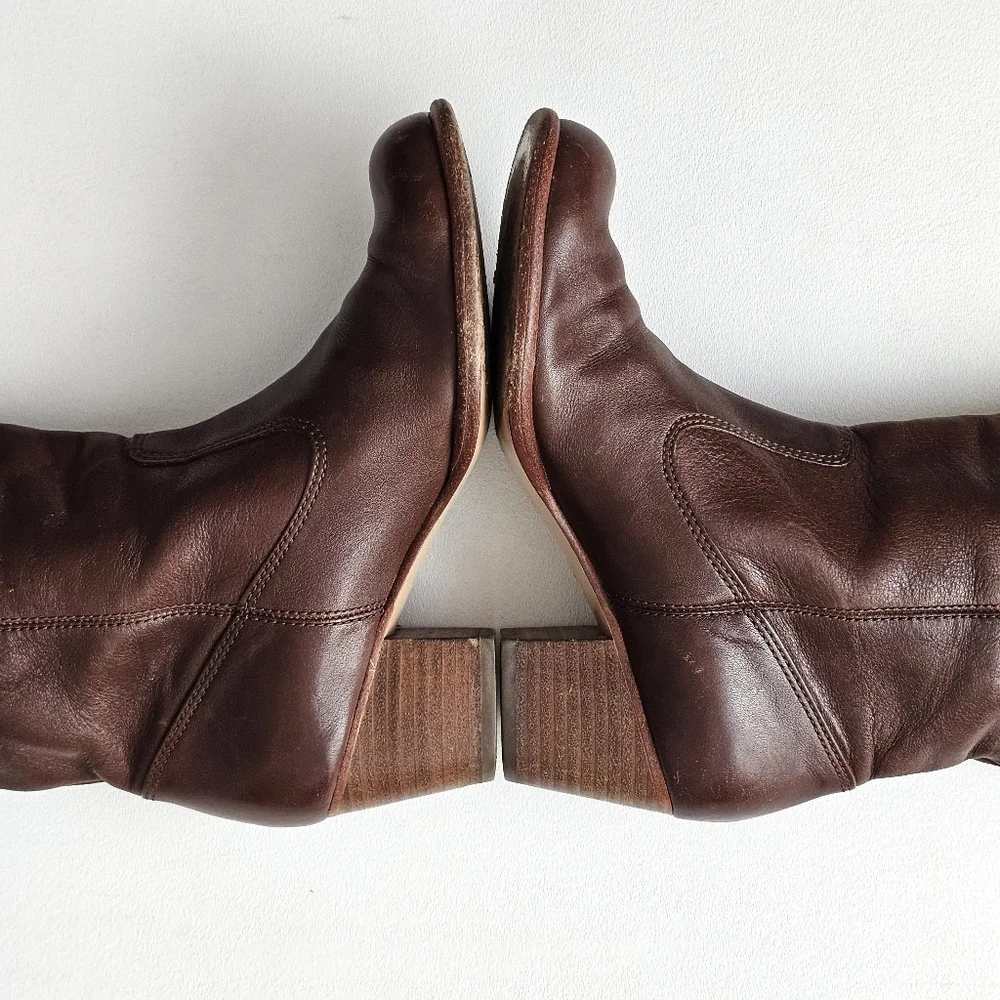 Coach Faith Leather Knee High Boots Brown Stacked Heel Riding Boots 6.5B